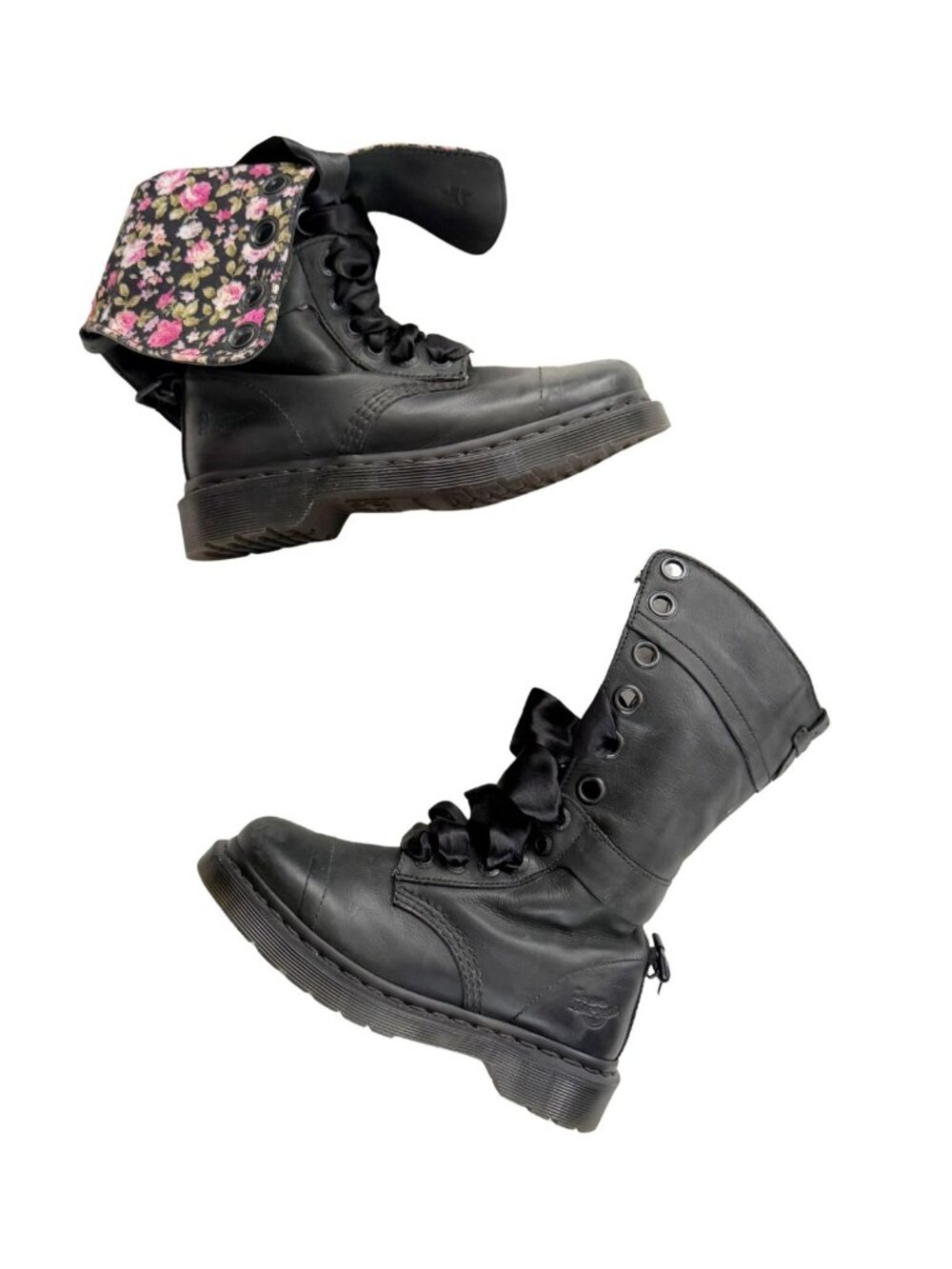 Dr Martens Triumph 1914 Fold Down Leather Combat Boots Floral Lining
